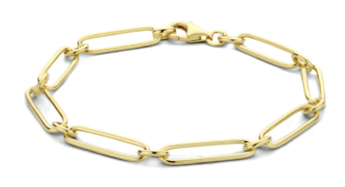 Schitterende Zilveren 14K Gold Plated Armband Paperclip 19 cm.