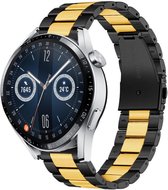 Stalen Smartwatch bandje - Geschikt voor  Huawei Watch GT 3 46mm stalen band - zwart/goud - 46mm - Strap-it Horlogeband / Polsband / Armband