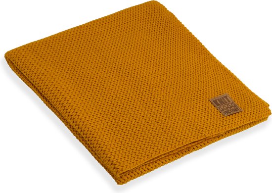 Knit Factory Maxx Gebreid Plaid - Woondeken - plaid - Wollen deken - Kleed - Oker - 160x130 cm