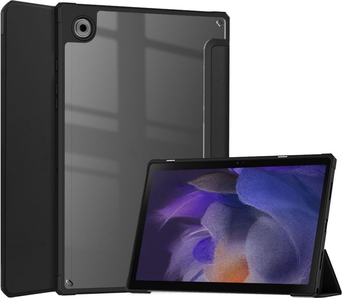 Tri-Fold Kunstlederen Book Case Hoes geschikt voor Samsung Galaxy Tab A8 Zwart