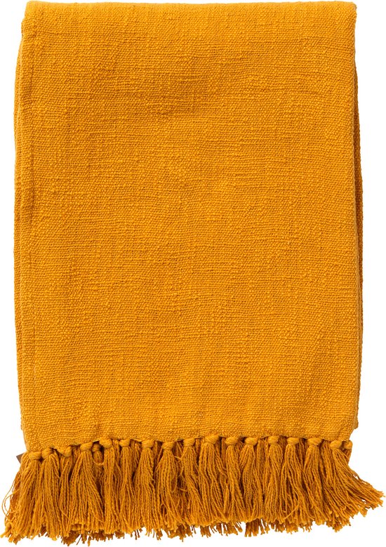 Dutch Decor - JUNE - Plaid 140x180 cm - deken van geweven katoen met franjes - Golden Glow - geel