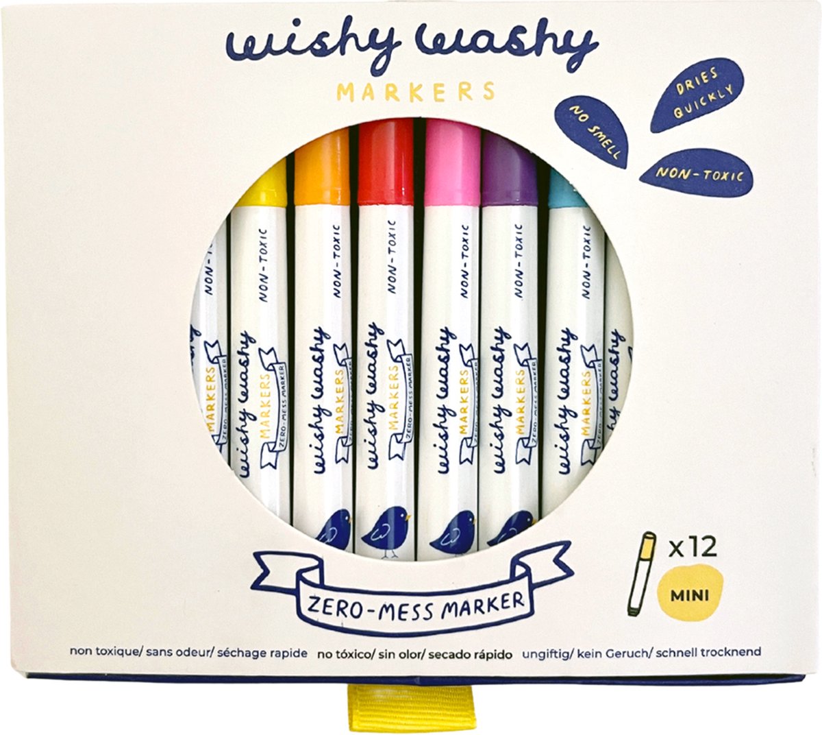 Jaq Jaq Bird afwasbare markers mini set - 12 kleuren voor kinderen.