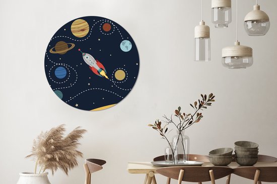 WallCircle - Wall Circle - Wall Circle - Illustration Vector Vaisseau spatial dans un système solaire simple - Aluminium - Dibond - 90x90 cm - Intérieur et extérieur