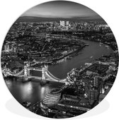 WallCircle - Wandcirkel ⌀ 90 - Skyline van Londen in de ochtend - zwart-wit - Ronde schilderijen woonkamer - Wandbord rond - Muurdecoratie cirkel - Kamer decoratie binnen - Wanddecoratie muurcirkel - Woonaccessoires