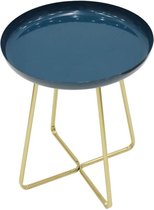 Bijzettafeltje glanzend rond dienblad - Blauw - L 40 x D 40 x H 48,5 cm