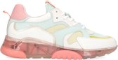 Manfield - Dames - Witte leren sneakers met roze details - Maat 39