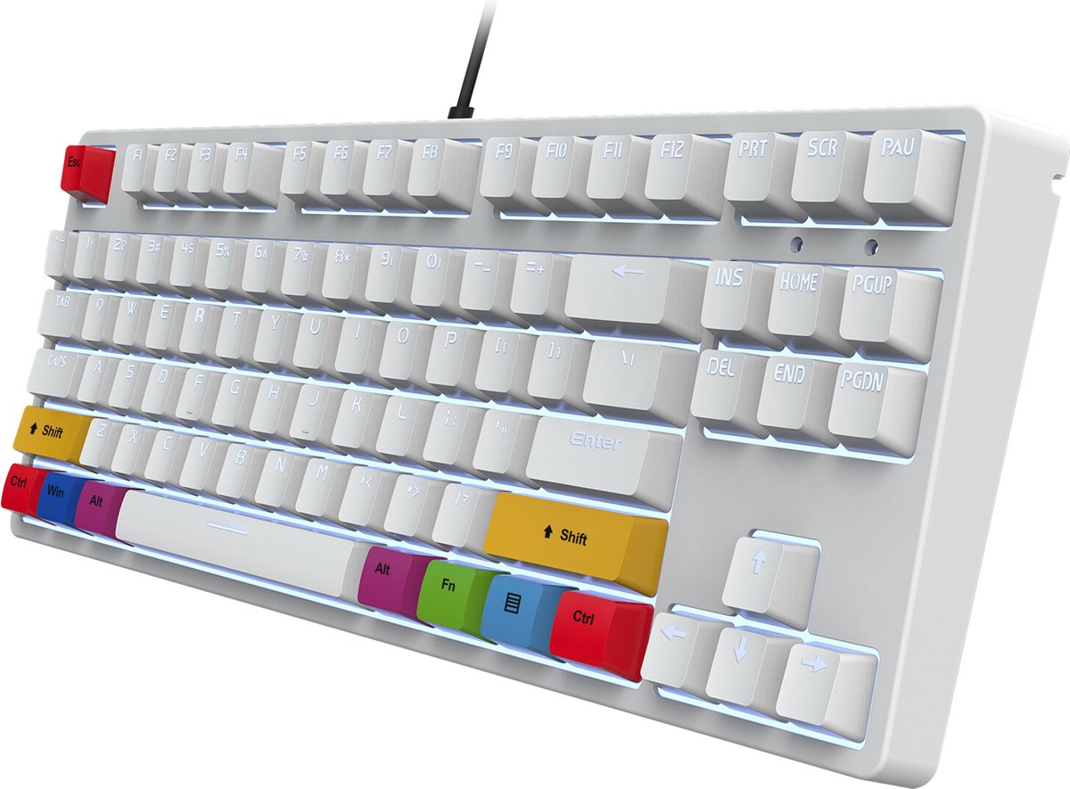 HXSJ L600 bedrade mechanisch gaming toetsenbord - DIY PBT Keycaps - QWERTY - 87 Keys - Red Switch - Wit