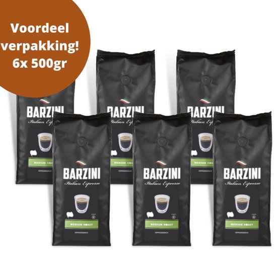 Barzini - Medium Roast Espresso UTZ SG Bonen - 6x 500gr - Blend / Melange...