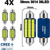 ( Set 4 Stuks ) C5W 39mm Helder Wit 6500K 12V LED CANbus Geschikt met ESP CHIP foutloos - 3014 Cree 36-SMD  - 6500 Kelvin -1150 Lumen - Instrument - Interieur verlichting - 39 mm - RTH39W