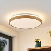 Lindby - LED plafondlamp- met dimmer - 1licht - ijzer, kunststof, rubber-hout - H: 9 cm - licht hout, wit - Inclusief lichtbron