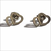 Aramat jewels ® - Zilverkleurige zweerknopjes dubbel hart oorbellen rond staal 10mm