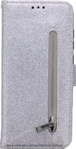 LuxeBass Hoesje geschikt voor Samsung Galaxy M11 Glitter Bookcase met rits - hoesje - portemonneehoesje - Zilver - telefoonhoes - gsm hoes - telefoonhoesjes