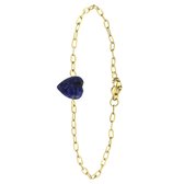 Lucardi Dames Goldplated armband met hart lapis lazuli - Staal - Armband - Cadeau - 20 cm - Goudkleurig