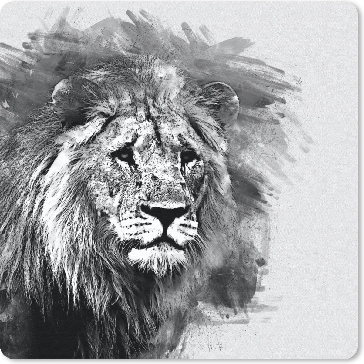 Muismat 30x30 cm - Mousepad Leeuw - Zwart - Wit - Muismatten