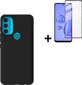 Motorola Moto G71 5G Hoesje - Motorola Moto G71 5G Full Screenprotector - Siliconen - Motorola Moto G71 5G Hoes Zwart Case + Full Tempered Glass