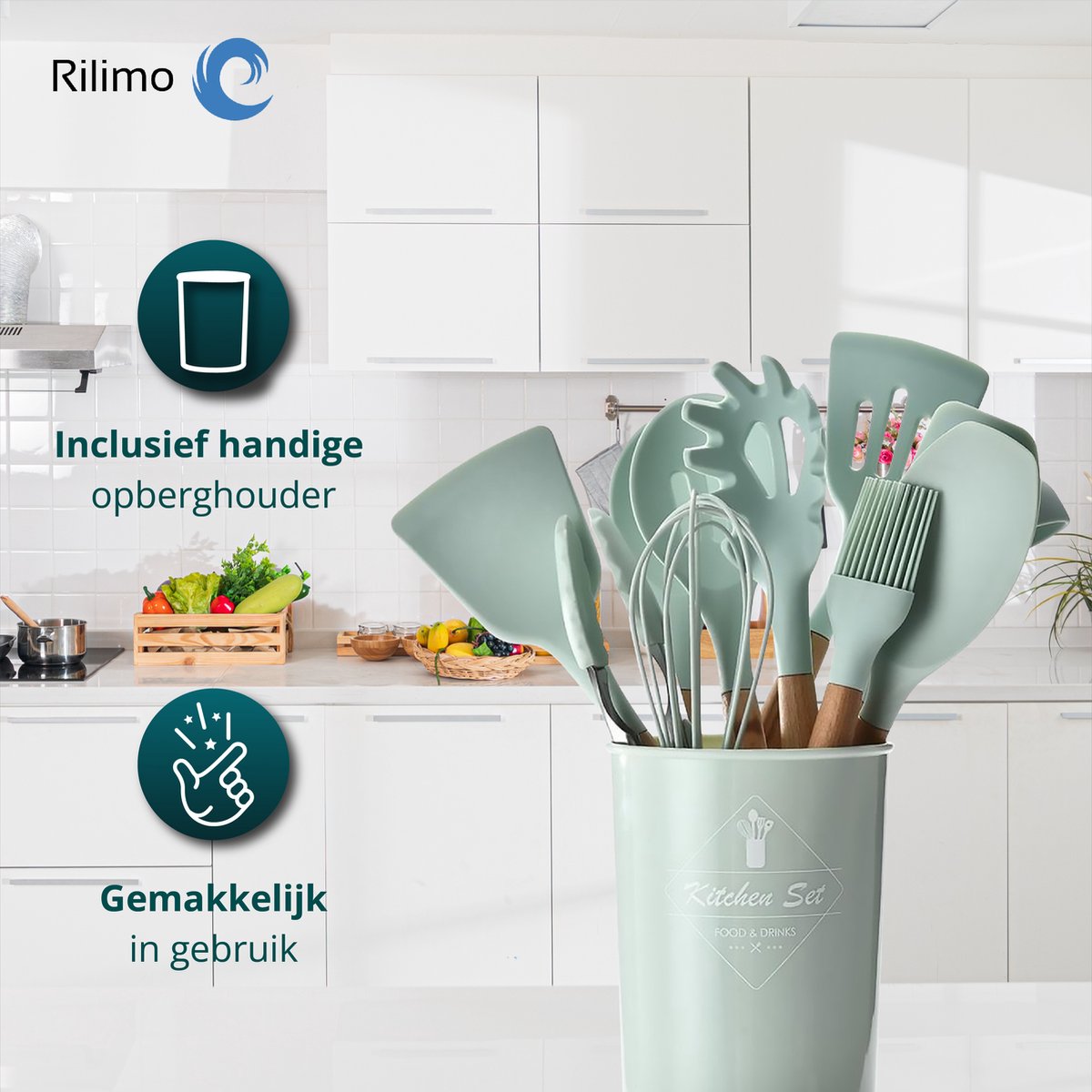 TAVADA 49-Delige Siliconen Keukengerei Set - Anti-Aanbak Hittebestendig Zwart