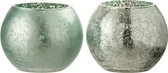 J-Line Windlicht Bol Craquele Glas Mat/Blinkend Aqua Groen Small Assortiment Van 2/ Set van 4 stuks