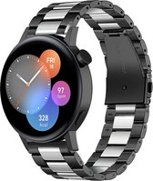 Stalen Smartwatch bandje - Geschikt voor  Huawei Watch GT 3 42mm stalen band - zwart/zilver - 42mm - Strap-it Horlogeband / Polsband / Armband