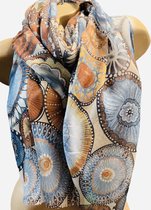 Dames lange dunne sjaal met print 180/75cm beige/grijs