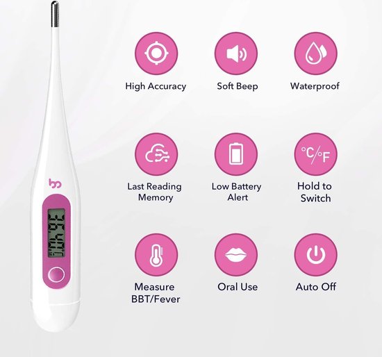 Femometer Digitale basale thermometer, temperatuur tijdens de zwangerschap, handmatige vruchtbaarheid en zwangerschapsplanning, ovulatiecyclusrecord met app - Merkloos