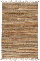 vidaXL Vloerkleed chindi handgeweven 120x170 cm leer jute tan