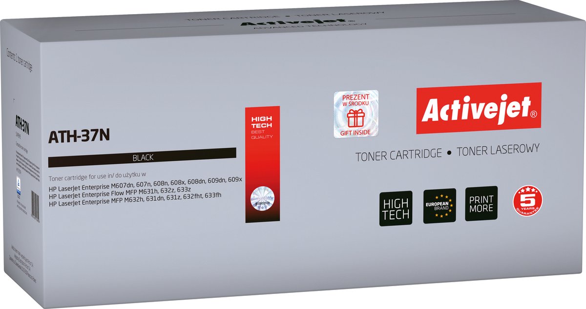 ActiveJet AT-37N Toner voor HP-printer; HP 37A CF237A-vervanging; Opperste; 11000 pagina's; zwart.