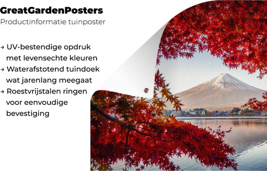Décoration de jardin Mont Fuji vu à travers les feuilles rouges au Japon - 60x40 cm - Poster jardin - Toile jardin - Poster extérieur