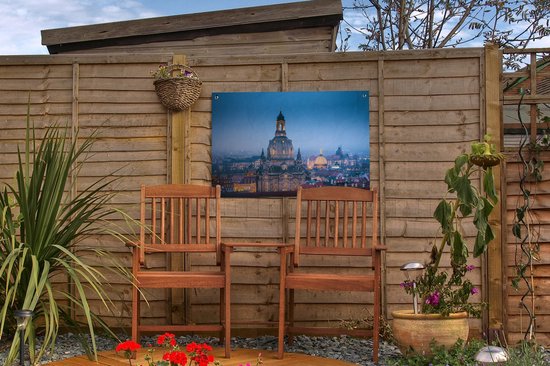 Tuinposter 60x40 cm - Tuindecoratie de Frauenkirche in Dresden - Poster voor in de tuin - Buiten decoratie - Schutting tuinschilderij - Tuindoek muurdecoratie - Wanddecoratie balkondoek