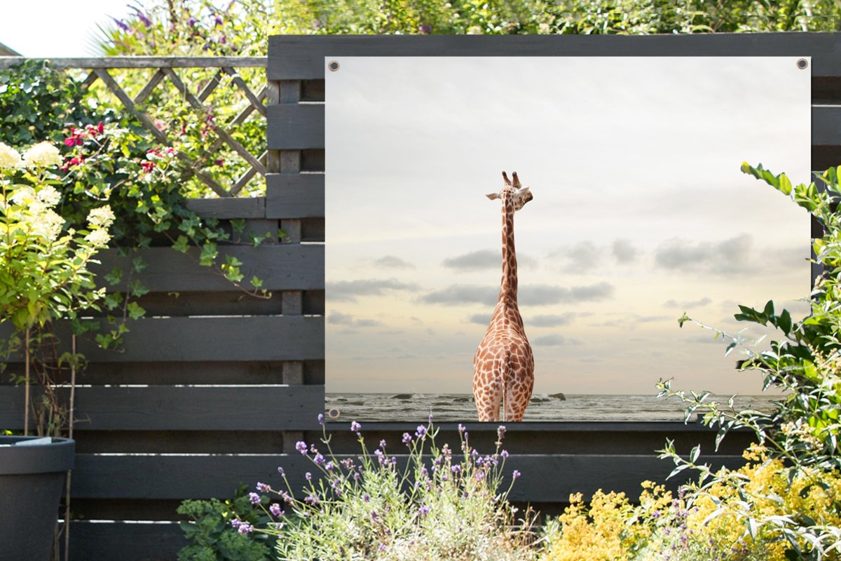 Tableau Tableau Girafe - Mer - Nuages - 120x90 cm - Décoration murale