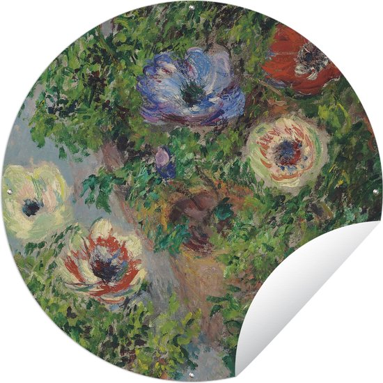 Garden Circle Anémones en Pot - Peinture de Claude Monet - 90x90 cm - Affiche Ronde de Jardin - Extérieur