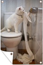 Tuindecoratie Spelende kat met wc-papier - 40x60 cm - Tuinposter - Tuindoek - Buitenposter