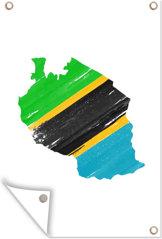 Tuinposters buiten Landkaart met vlag Tanzania - 60x90 cm - Tuindoek - Buitenposter