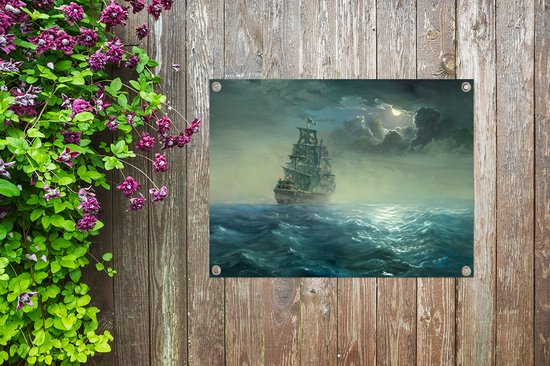 Tuinposters buiten Olie schilderij van een schip op de nachtelijke zee -  90x60 cm | bol.com