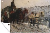 Tuinposter - Tuindoek - Tuinposters buiten - Sleperspaarden in de sneeuw - schilderij van George Hendrik Breitner - 120x80 cm - Tuin