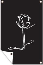 Affiche de jardin botanique au trait rose sur fond noir toile en vrac 80x120 cm - Toile de jardin / Toile d'extérieur / Peintures pour l'extérieur (décoration de jardin)
