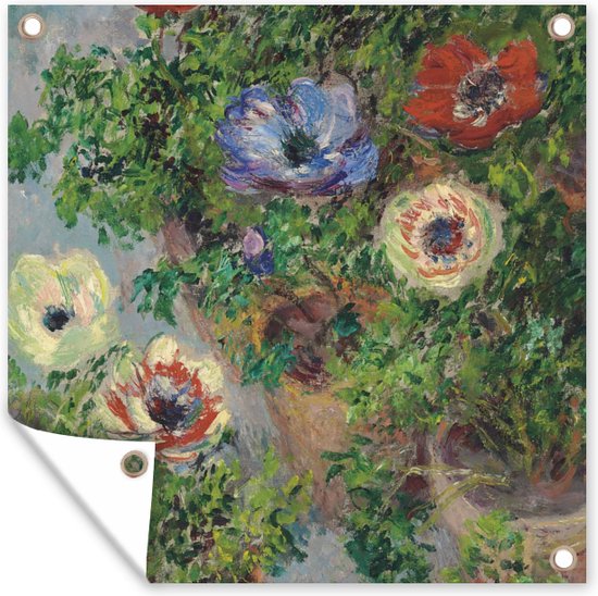 Tuinposters Anemonen in pot - Schilderij van Claude Monet - 50x50 cm - Tuindoek - Buitenposter