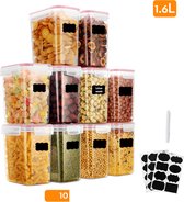 Keuken Vershoudbakjes Set 10-Delig - Tupperware - Vershouddoos 1.6 Liter - Bewaardozen - Voedselcontainers Met Labels - Roze Deksel