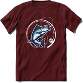 Fishing - Vissen T-Shirt | Grappig Verjaardag Vis Hobby Cadeau Shirt | Dames - Heren - Unisex | Tshirt Hengelsport Kleding Kado - Burgundy - S