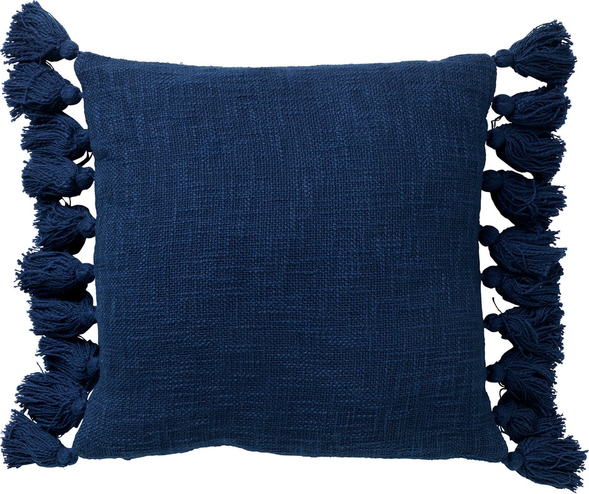 Dutch Decor RUBY - Kussenhoes 45x45 cm - 100% katoen - met flosjes - Insignia Blue - donkerblauw - met rits - zonder binnenkussen
