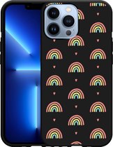 Geschikt voor Apple iPhone 13 Pro Max Hoesje Zwart Regenboog Patroon - Designed by Cazy
