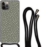 Coque avec cordon iPhone 13 Pro - Pois - Vert - Wit - Siliconen - Bandoulière - Coque arrière avec cordon - Coque pour téléphone avec cordon - Coque avec corde