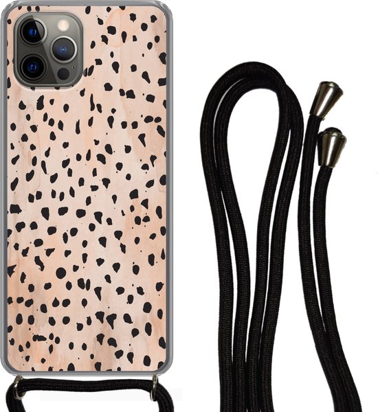 Coque avec cordon iPhone 13 Pro - Pois - Zwart - Marbre - Siliconen - Bandoulière - Coque arrière avec cordon - Coque pour téléphone avec cordon - Coque avec corde