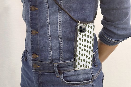 Coque avec cordon iPhone 13 Pro - Imprimé marbré - Pois - Vert - Siliconen - Bandoulière - Coque arrière avec cordon - Coque pour téléphone avec cordon - Coque avec corde