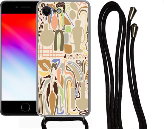 Coque avec cordon iPhone SE 2020 - Bloem - Abstrait - Vase - Pot de fleurs - Siliconen - Bandoulière - Coque arrière avec cordon - Coque pour téléphone avec cordon - Coque avec corde