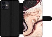 Bookcase Geschikt voor iPhone 12 telefoonhoesje - Marmer print - Mineralen - Natuursteen - Met vakjes - Wallet case met magneetsluiting