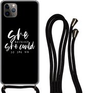 Coque avec cordon iPhone 11 Pro - Proverbes - Power - Zwart - Wit - Siliconen - Crossbody - Backcover with Cord - Phone case with cord - Case with rope