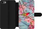 Bookcase Geschikt voor iPhone 8 telefoonhoesje - Vogel - Sakura - Kleuren - Met vakjes - Wallet case met magneetsluiting
