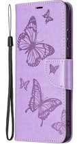 Mobigear Telefoonhoesje geschikt voor Samsung Galaxy A22 5G Hoesje | Mobigear Butterfly Bookcase Portemonnee | Pasjeshouder voor 2 Pasjes | Telefoonhoesje voor Pinpas / OV Kaart / Rijbewijs - Paars