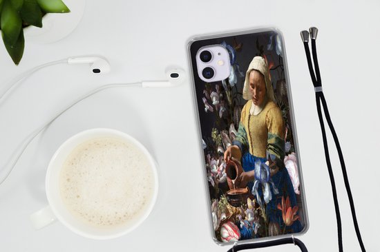 Coque avec cordon iPhone 11 - Melkmeisje - Fleurs - Arc-en-ciel - Siliconen - Bandoulière - Coque arrière avec cordon - Coque pour téléphone avec cordon - Coque avec corde