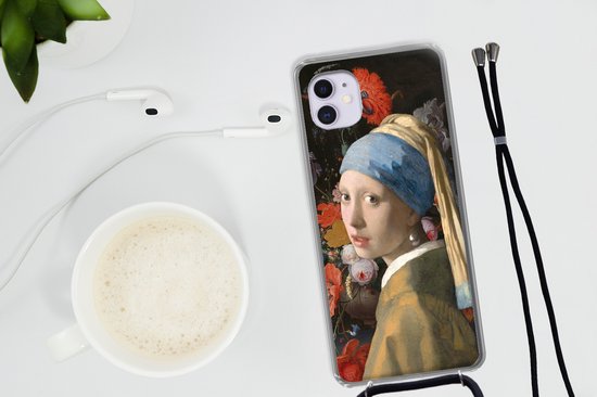 Coque avec cordon iPhone 11 - Peinture - Fleurs - Arc-en-ciel - Siliconen - Bandoulière - Coque arrière avec cordon - Coque pour téléphone avec cordon - Coque avec corde